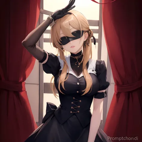 A woman in a black dress and mask is posing, Garota Anime usando um vestido preto, de meninas da linha de frente, Loli no vestido, roupa de empregada, Arte Zerochan, Cute anime waifu in a nice dress, anime maid ss militar, detalhes finos. meninas da linha ...