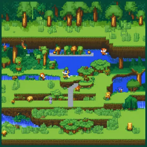 Pixel art do Sonic correndo na floresta game