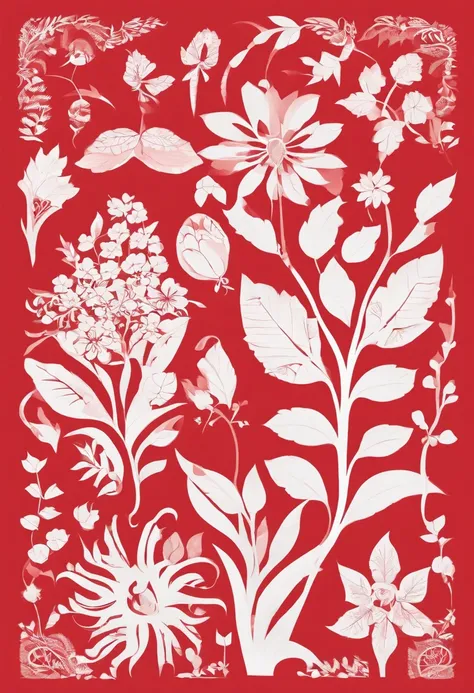 Traditional window flowers，Paper Cuttings style，Pure red