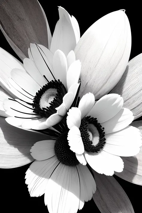 black and white simple flower lines, white background