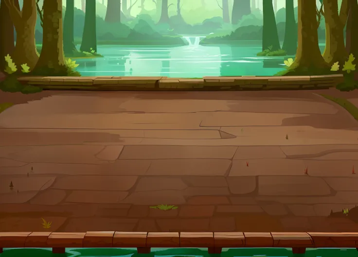 Cartoon scene of a river with benches in the forest, Mobile game background, 2 D game art background, 2d game background, arte de fundo, elf forest background, game background, forest backgrou, background artwork, background jungle, arena background, forre...