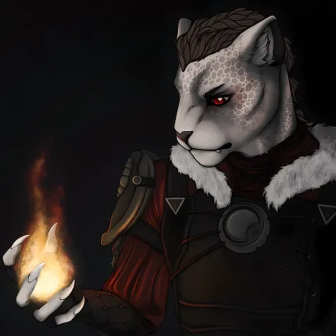 there is a drawing of a wolf with a flame in his hand, anthro portrait, of anthro leopard warlock, painted in the style arcane, anthro art, furry character portrait, as a dnd character, masterpiece anthro portrait, commission for high res, anthro digital a...