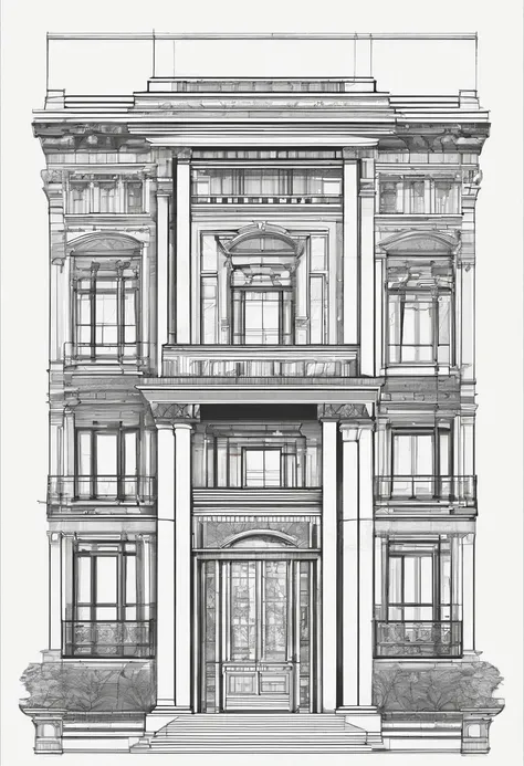 Tube house design with 1 facade, 3.3m wide, 4 floors high, neoclassical style, aluminum glass doors, roof garden, balcony with plants, RAW photo, Masterpiece, high quality, best quality, authentic, super detail