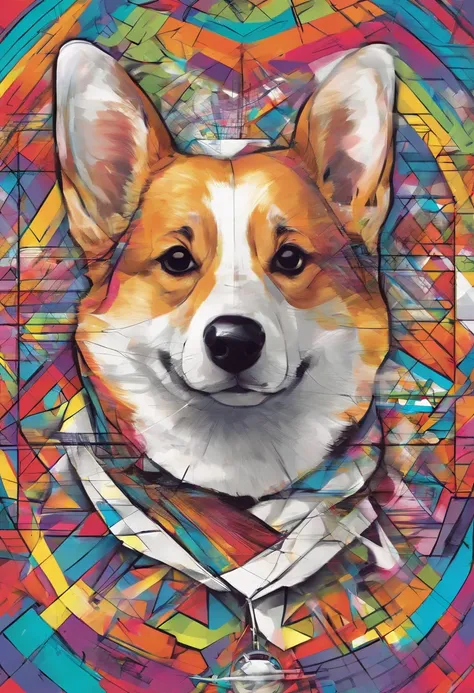 a corgi, ),(melhor pose),(best angle), (better expression), Eduardo Kobra acolchoamento ,multidimensional geometric wall PORTRAIT, arte, Chibi,Yang08k, lindo, Colouring,