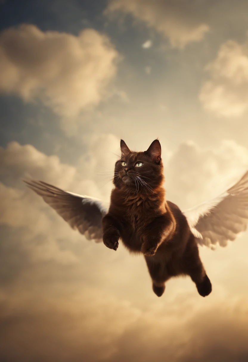 3 cat with wings flying high in sky,