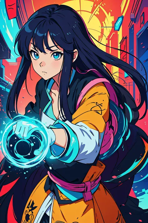 Generate an aesthetically pleasing anime character set against a captivating background, paying attention to intricate details and vibrant colors