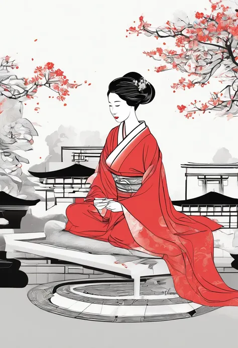 花魁、kimono、Turn around、the whole、full bodyesbian、Overall view、Gorgeous red kimono、Sister sitting、Beckoning