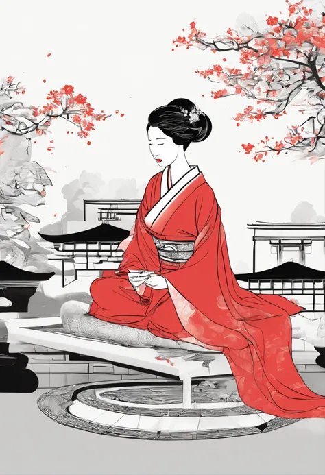 花魁、kimono、Turn around、the whole、full bodyesbian、Overall view、Gorgeous red kimono、Sister sitting、Beckoning