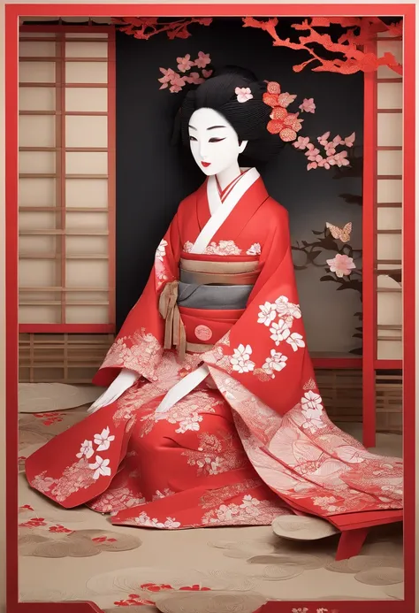 花魁、kimono、Turn around、the whole、full bodyesbian、Overall view、Gorgeous red kimono、Sister sitting、Beckoning