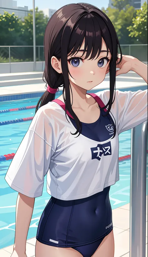 1girl in、AS-Adult、swimming pools、swim wears、School swimsuit、Upper body portrait、