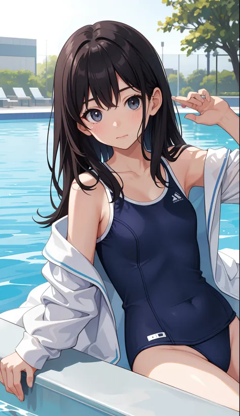 1girl in、AS-Adult、swimming pools、swim wears、School swimsuit、Upper body portrait、