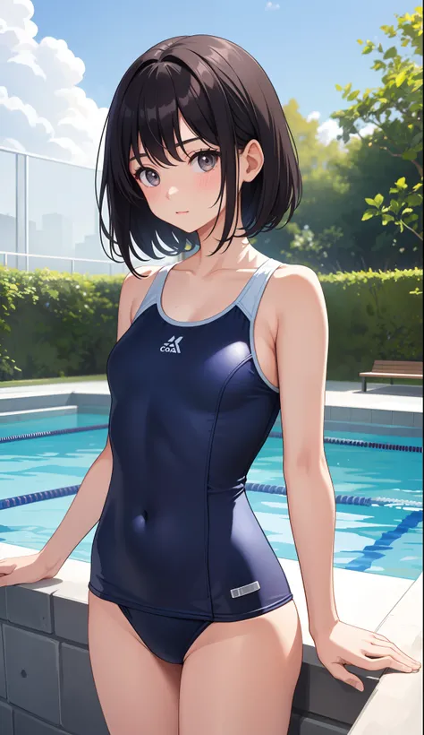 1girl in、AS-Adult、swimming pools、swim wears、School Swimsuit、Upper body portrait、