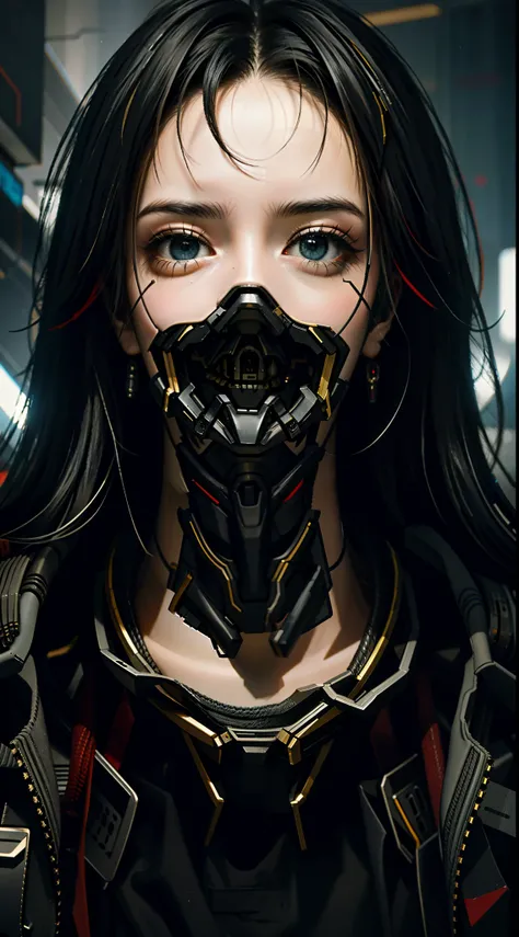 8k, RAW photo, (masterpiece:0.2), portrait, face, close shot, 
Cybernetic_Jawless, mask, mechanical parts, cybernetic, 1girl, looking at viewer, 
(cyberpunk street:1.2)