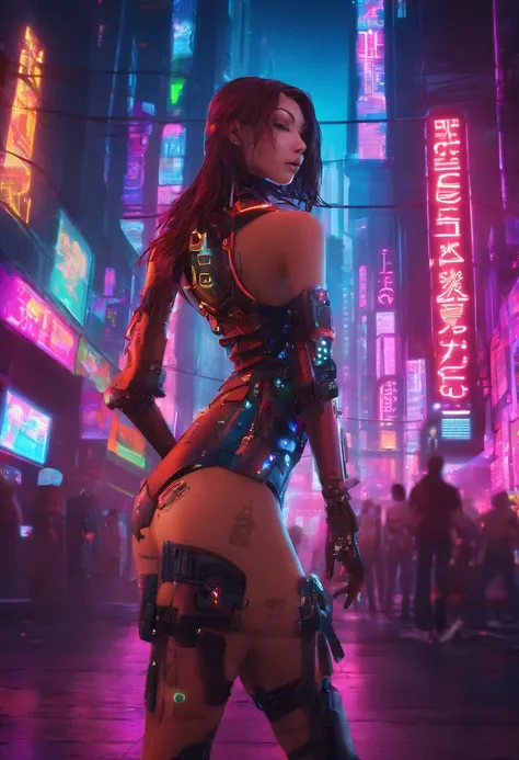 Sexy teen robot with lace-up weapons in cyber punk anime style