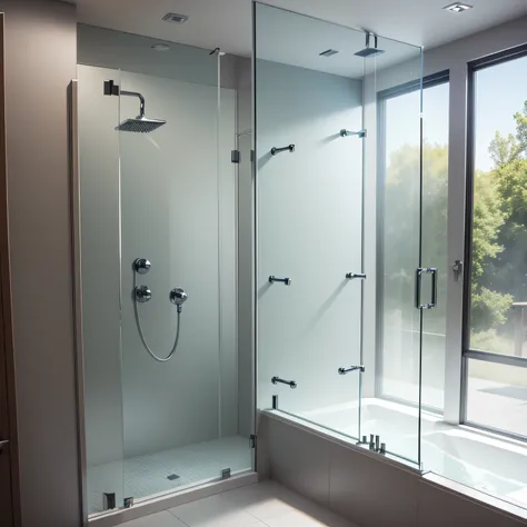 modern bathroom shower with Glass Partition/Wall and Curtain Rod