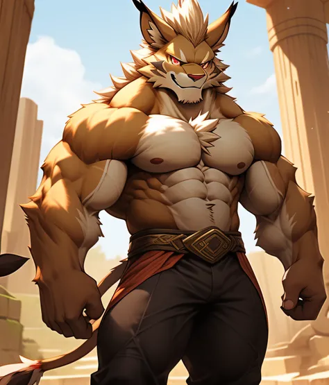 nj5furry, FRONT, (Leomon, massive, huge, young face, teen), Leomon, ((extremely realistic shadows, masterpiece, extremely detailed, photorealistic)), kemono, young, teen, ((16 years)), (((BROWN FUR))) Leomon, ((detailed face)) red nose, red eyes, ((detaile...