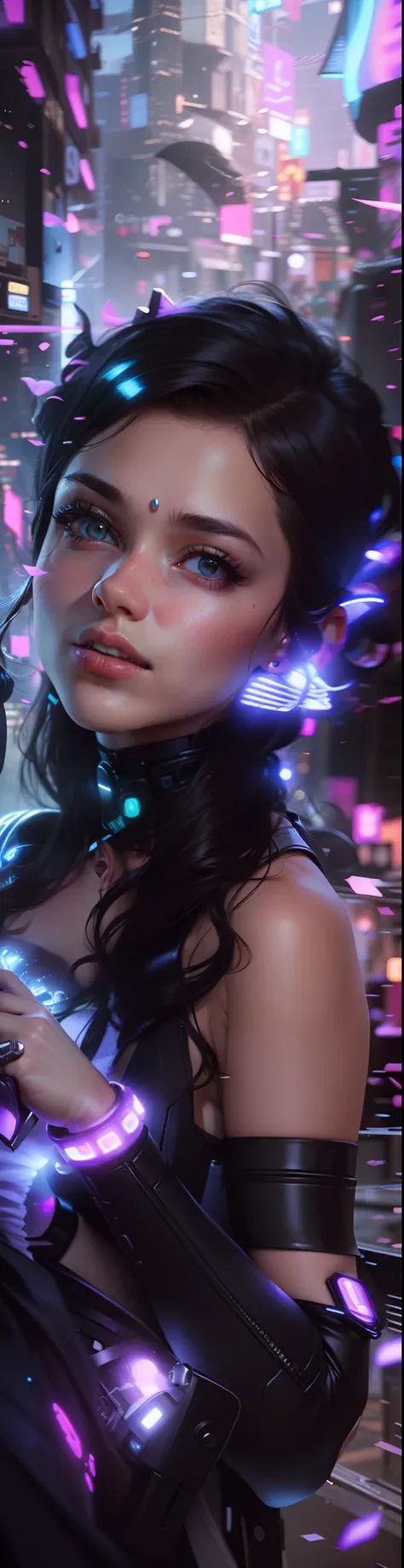 Change background Cyberpunk cute girl, lovely dress, ultra realistic