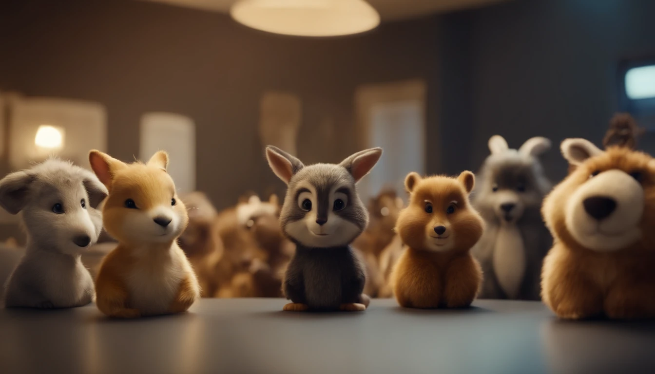 Cute animal gathering in a meeting room