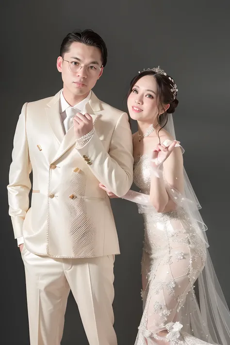 bride and groom posing for a picture in formal attire, wedding photo, ruan jia and fenghua zhong, shot with canon eoa 6 d mark ii, shot on canon eos r5, shot on canon eos r 5, ruan jia and brom, eora, lovely couple, couple pose, 🤬 🤮 💕 🎀, shot on nikon z9