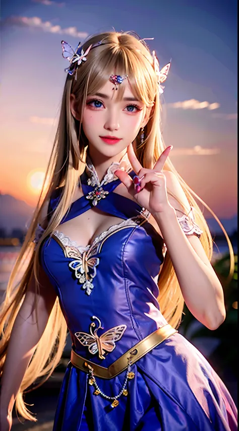 （Detailed eyes,Long eyelashes,Bright and colorful iris,Expressive eyebrows,Blend eyeshadow perfectly,Eyes sparkle,Reflective eyeballs），（Blonde 1。3 Lots of hair1。3 Delicate hair 1。2）,（long  skirt，floral patterns：1.4，），（Gorgeous and delicate glowing little b...