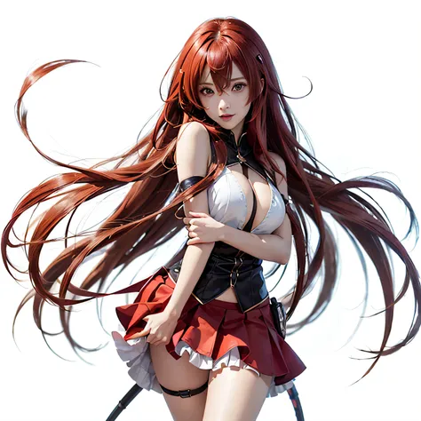 a woman with long red hair and a standing skirt, make up gremory, highschool dxd, as a real person, anime girl named lucy, female anime character, anime girl with long hair, anime character, female action anime girl, with long red hair, anime girl seductiv...