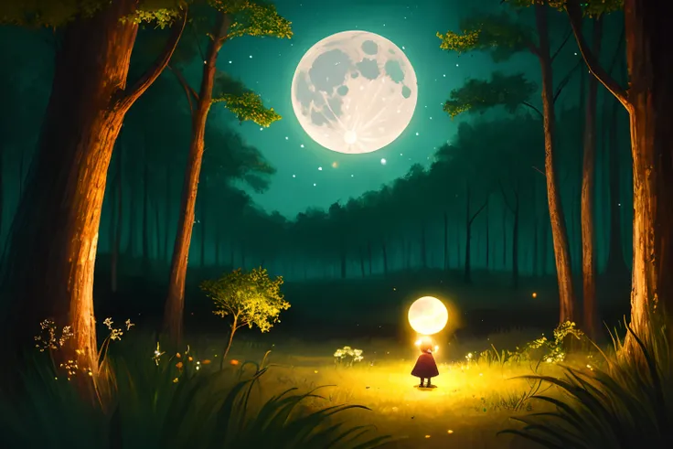 In a moonlit forest, a tiny firefly named Luna glowed with determination