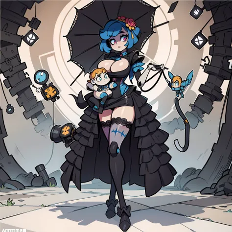 ((masterpiece)), full body, blank background, vectorized design, masterpiece, best quality, great design, overly sexy robot, too sexy for a toon, (Gothic kawaii Mecha), A mecha dressed in frilly, black and lace attire, complete with a parasol accessory. It...