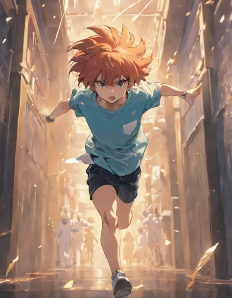 (Masterpiece),Oversized running shirt,male people,Shot from an angle