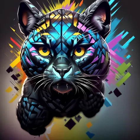 ( BLACK PANTHER ANIMAL IN ATTACK POSITION ),(melhor pose),(best angle), (better expression), Eduardo Kobra acolchoamento ,multidimensional geometric wall PORTRAIT, arte, Chibi,Yang08k, lindo, Colouring,