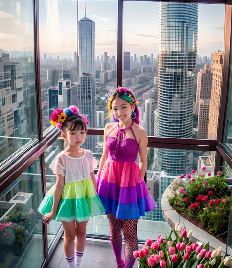 180th floor infinity pool，The tallest building in the urban forest，Around bonsai，Luo Han Song，coconut palms，tulips，Rose flower，Tease alpacas to play，There were five little girls wearing openwork translucent stockings，Pouting and smiling，is shy，Pinch your c...