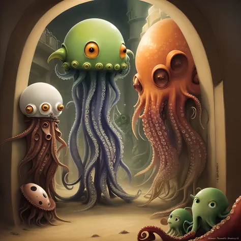 martians, h.g. wells style, octopus,