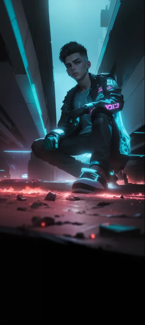 ultra realastic, changebackground , 8k, handsome boy , age under 16, cyberpunk