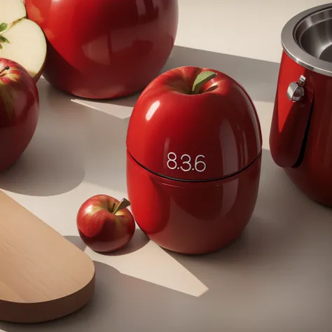 masterpiece, super detail, high quality, award winning, 8k, apple-shaped kitchen timer, theme color is red, cute shape, pomodoro technique, Product photo, professional light, cool