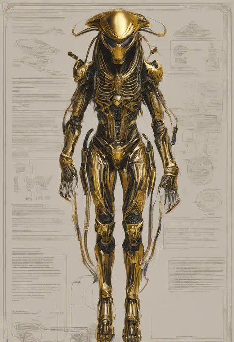 Predator，Whole body diagram，Golden armor，Suitable background