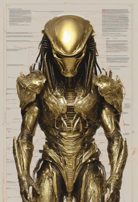 Predator，Whole body diagram，Golden armor，Suitable background