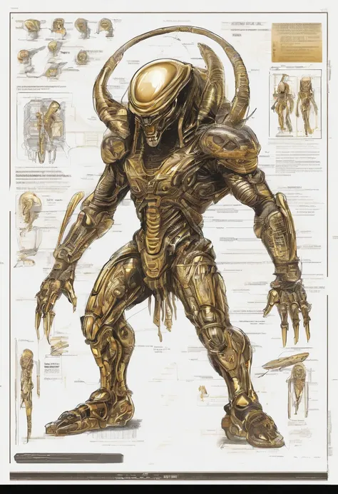 Predator，Whole body diagram，Golden armor，Suitable background