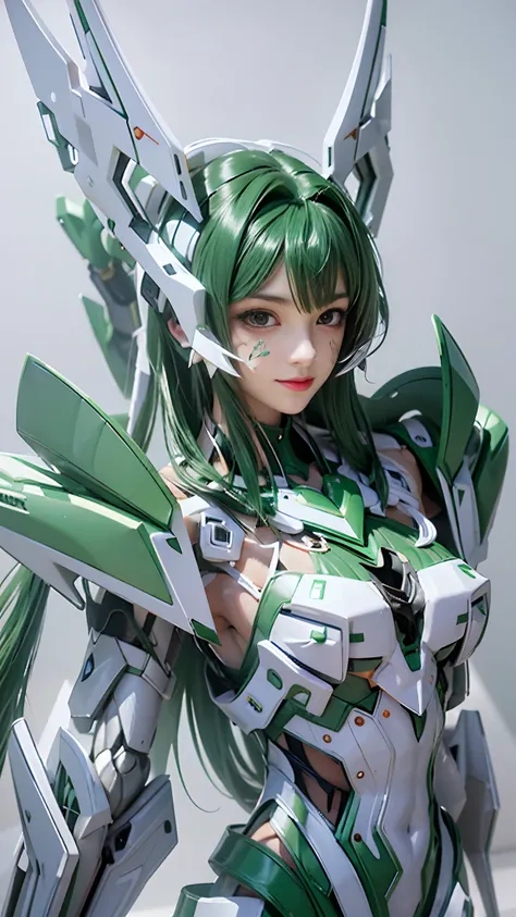 a close up of a person with a green and white costume, portrait knights of zodiac girl, anime robotic mixed with organic, perfect android girl, girl in mecha cyber armor, knights of zodiac girl, anime mecha aesthetic, anime manga robot!! anime girl, advanc...