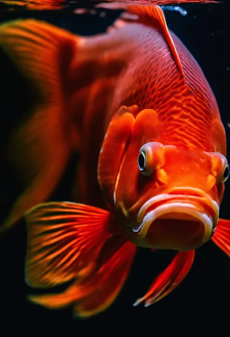 An Arowana swims inside a fish tank，The water is clear