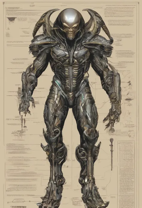 Predator，Whole body diagram，Golden armor，Rich background