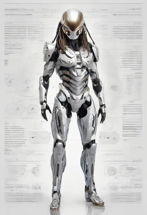 Predator，Whole body diagram，Silver-white armor，suitable background