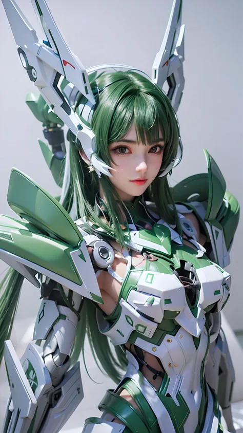 a close up of a person with a green and white costume, portrait knights of zodiac girl, anime robotic mixed with organic, perfect android girl, girl in mecha cyber armor, knights of zodiac girl, anime mecha aesthetic, anime manga robot!! anime girl, advanc...