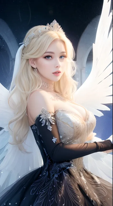 Blonde woman in dress with wings