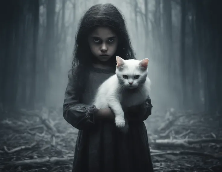 high qulity，High picture quality，Cute little girl holding a white cat