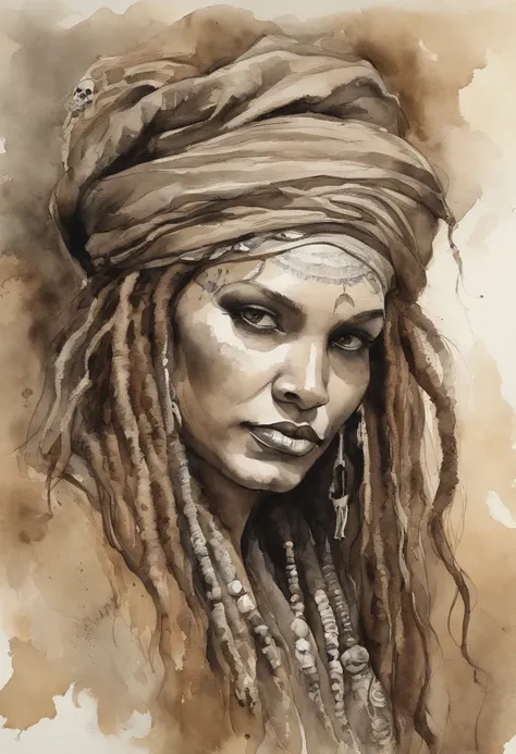 ((master part:1.4, best quality:1.2)), um sacerdote vodu, marsh, dreadlocks, skulls, Retrato da obra de arte, adam hughes.