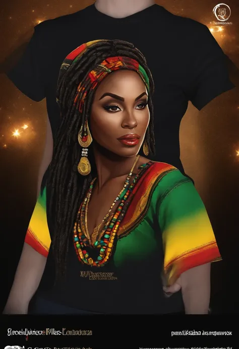 t-shirt art, 2D, ((black background :1, 5)), vector, vivid colors, chibi rasta outfit character, masterpiece, best quality, intricate details, perfect symmetrical face, realistic details, gothic theme, rim light, moonlight, cinematic shading, Greg Rutkowis...