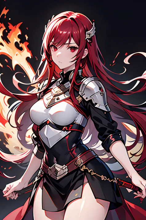 (masuter piece,best quality,ultra-detailed), 1womanl, female focus on, 独奏, red hairs, long hair with fringe, red eyes, look at v...