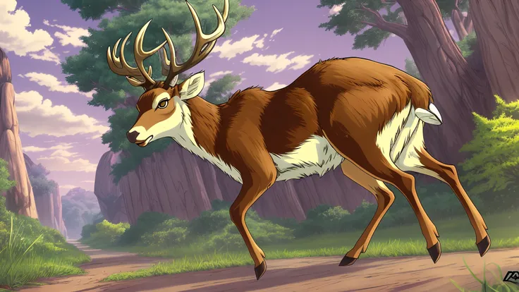 A fast running deer, 90s anime style, high details, clear image, --auto --s2