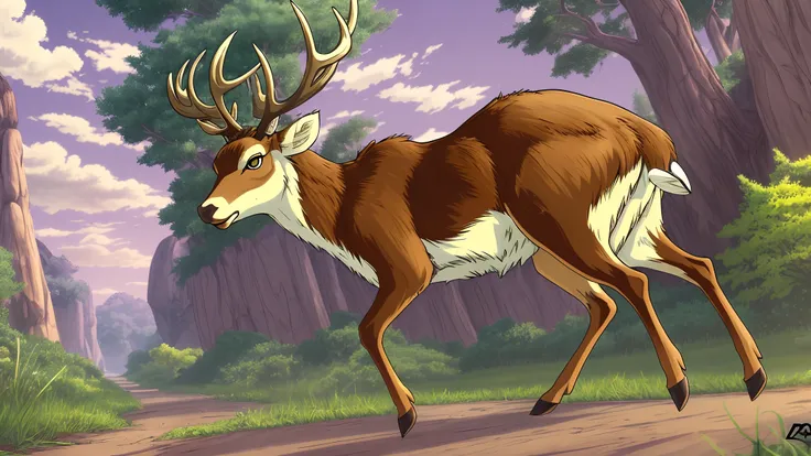 A fast running deer, 90s anime style, high details, clear image, --auto --s2