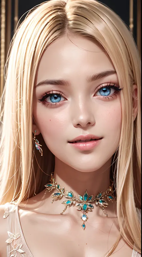 16k high quality wallpapers（Detailed eyes,Long eyelashes,Bright and colorful iris,Expressive eyebrows,Blend eyeshadow perfectly,Eyes sparkle,Reflective eyeballs），（Blonde 1。3 Lots of hair1。3 Delicate hair 1。2）,（Long transparent dress，floral patterns：1.4，），（...