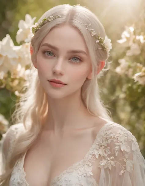 (best quality,4k,8k,highres,masterpiece:1.2),ultra-detailed,(medium close-up),(realistic,photorealistic,photo-realistic:1.37),long and elegant elf-like ears,fair and porcelain-like skin,gently flowing platinum blonde hair,piercing and enchanting green eyes...